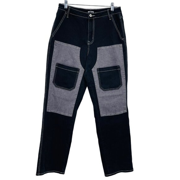 Hot Topic Denim - Hot Topic Panel Carpenter Pants Womens 11 Black Gray High Rise Goth Grunge